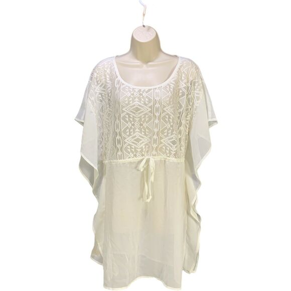 Xhilaration Womens Swimsuit Cover Up Size Large White Lace Elastic Waist Sheer - Picture 1 of 8
